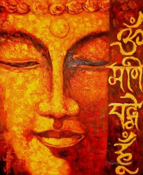 Buddha head in red Buddhism Oil Paintings